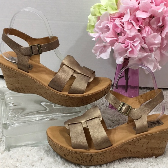 KorkEase Shoes Korks By Korkease Gold Leather Platform Sandals